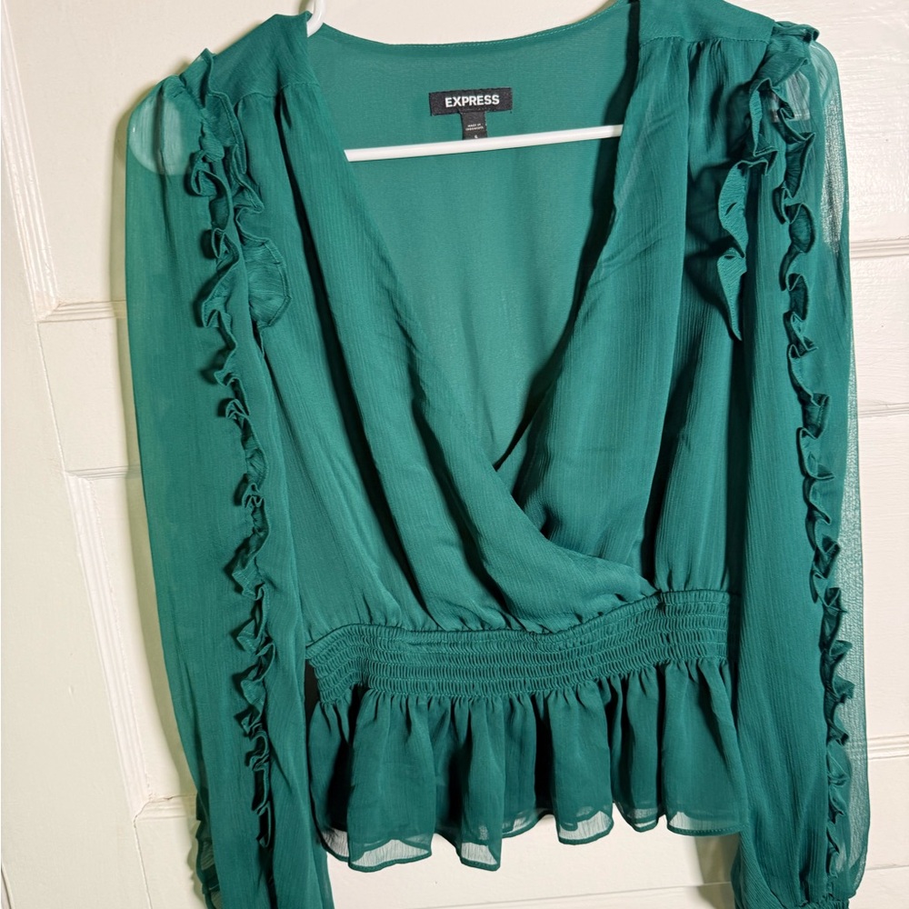 Express Emerald Ruffle Blouse
